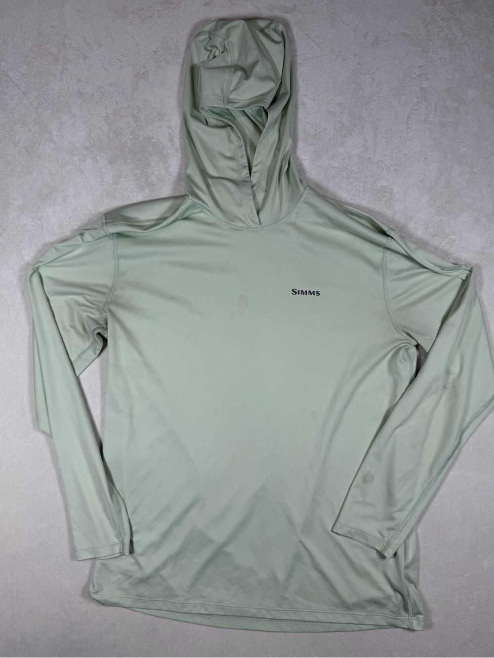 Simms Pale Mint Size Large Performance Long-Sleeve Sweater Fish Logo on Back